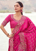 Rani Pink Woven Embroidered Satin Silk Saree