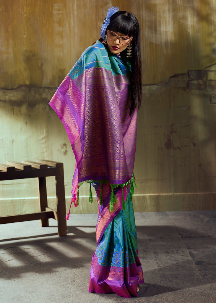 Enamel Blue Woven Banarasi Silk Saree