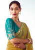 Faded Yellow Embroidered Designer Tissue Saree