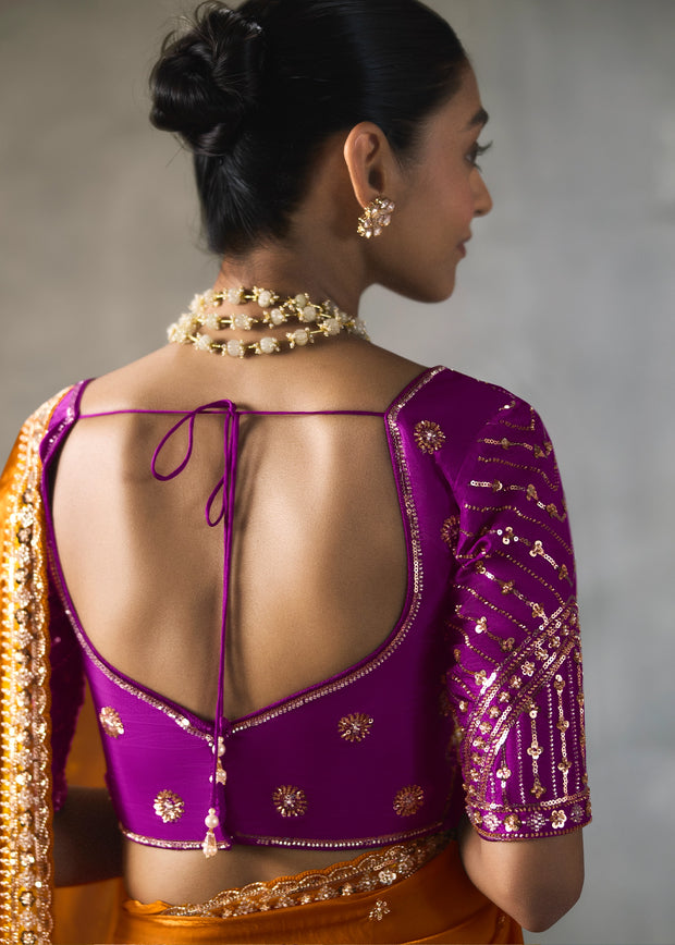 Deep Orange Embroidered Silk Saree With Heavy Blouse