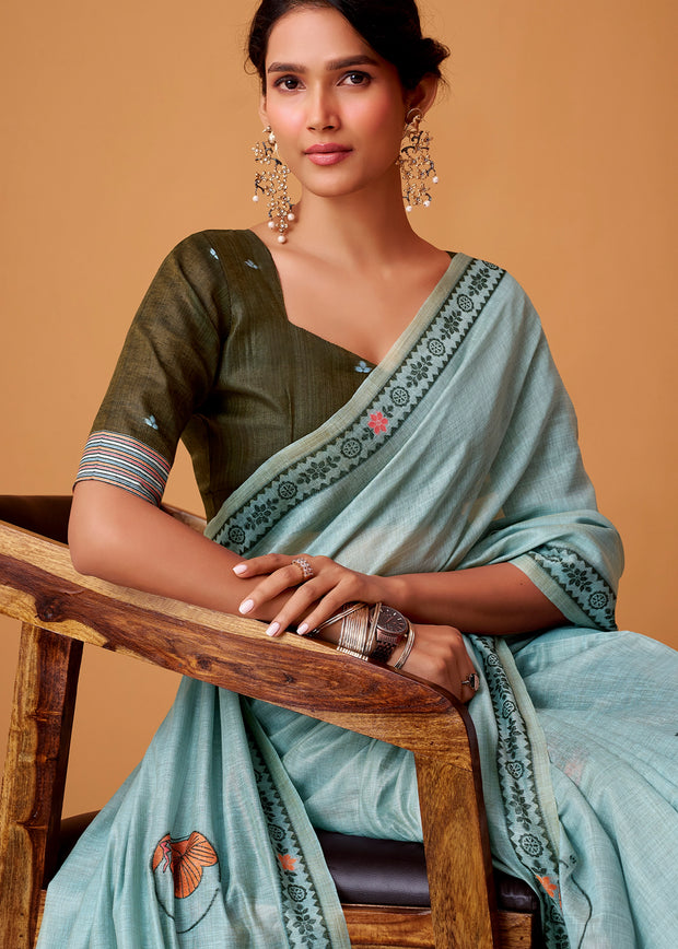 Angel Blue Woven Cotton Saree