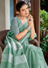 Mint Green Woven Linen Silk Saree