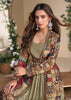 Golden Green Shrug Style Gown with Embroidered Work