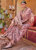 Mist Purple Floral Printed Silk Saree With Contrast Border