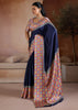 Navy Blue Printed Satin Silk Saree