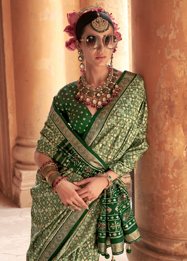 Fair Green Printed Patola Silk Saree