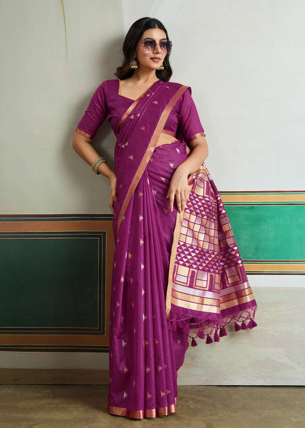 Dahlia Purple Woven Tussar Silk Saree