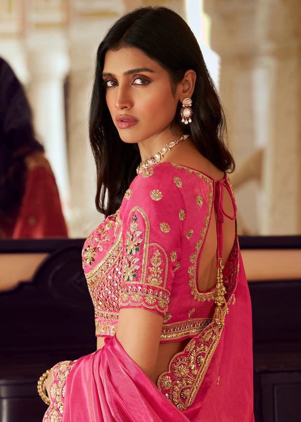 Pink Banarasi Silk Embroidered Lehenga