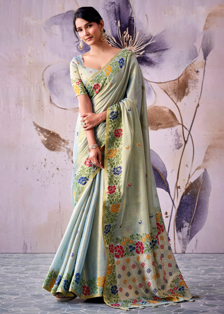 Haze Blue Woven Tissue Silk Saree