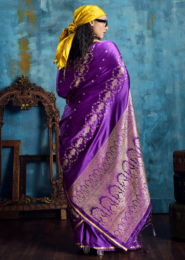 Regal Purple Woven Banarasi Satin Silk Saree