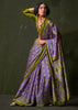 Green And Blue Printed Satin Crepe Silk Saree