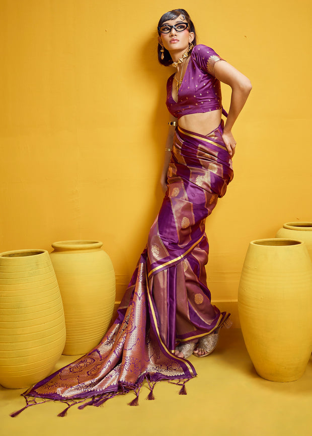 Dahlia Purple Woven Banarasi Satin Silk Saree