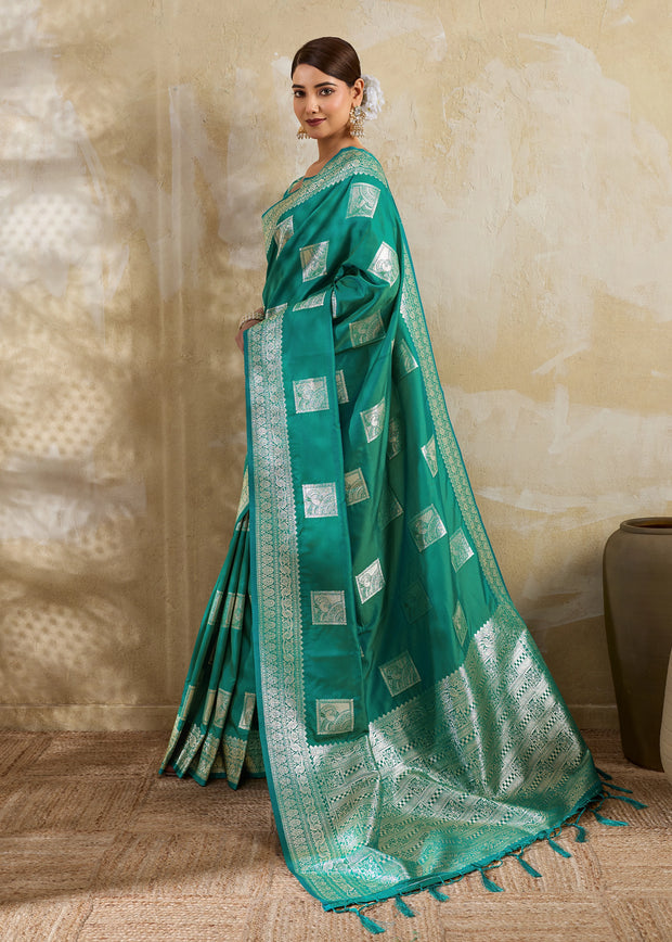Teal Green Woven Banarasi Silk Saree