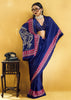 Royal Blue Satin Silk Saree with Ajrakh Printed Pallu and Blouse
