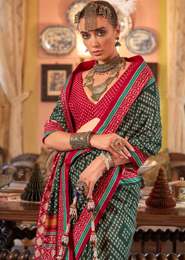 Bistro Green Printed Patola Silk Saree