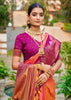 Mandarin Orange Dual Tone Woven Banarasi Silk Saree