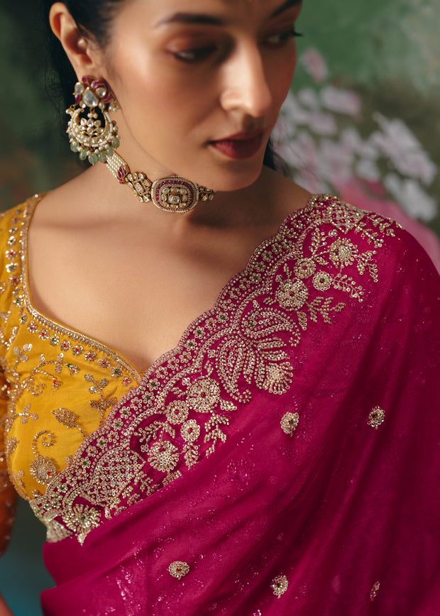 Beet Red Embroidered Designer Saree