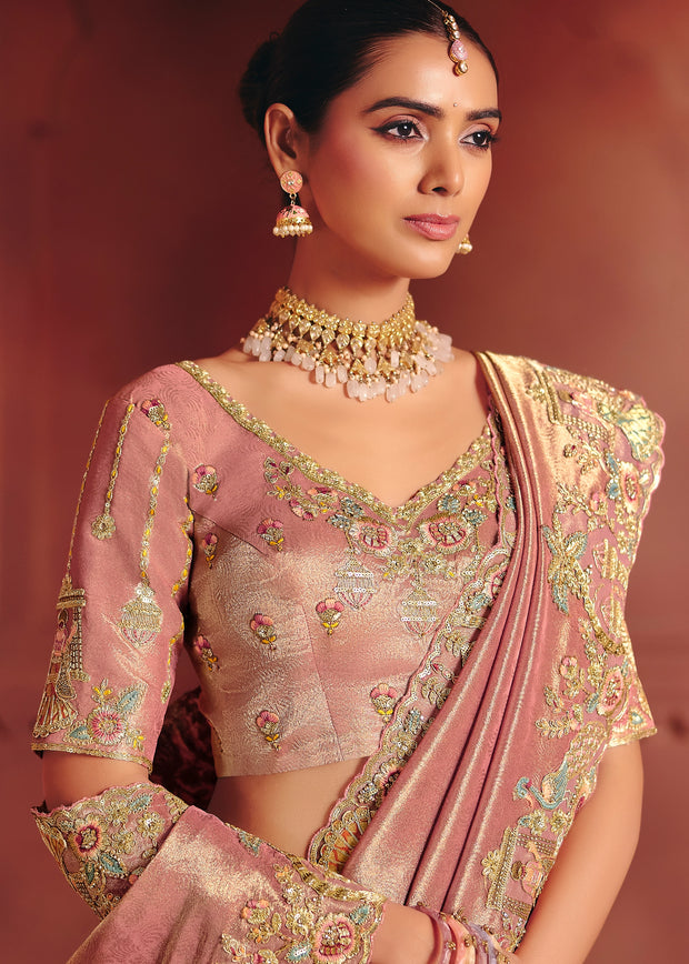 Rose Pink Designer Embroidered Saree