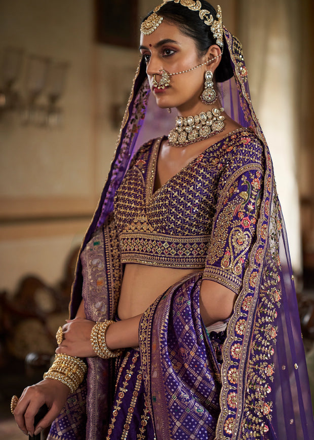 Purple Heavy Embroidered Designer Lehenga