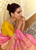 Bloom Pink Woven Banarasi Designer Silk Saree With Contrast Blouse