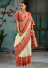 Creamy White Woven Cotton Kashmiri Jamewar Saree