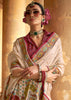 Off White Printed Silk Saree With Contrast Blouse