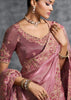 Rose Pink Embroidered Tissue Silk Saree