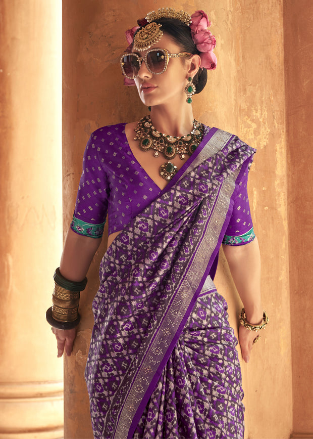 True Purple Printed Patola Silk Saree