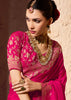 Rani Pink Woven Crepe Georgette Saree