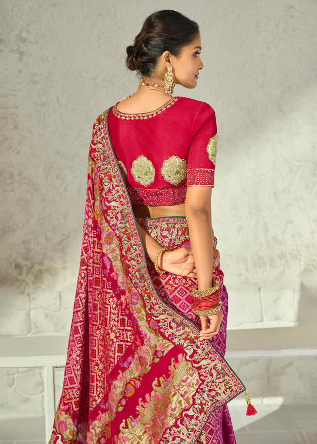 Pink Embroidered Georgette Bandhej Saree