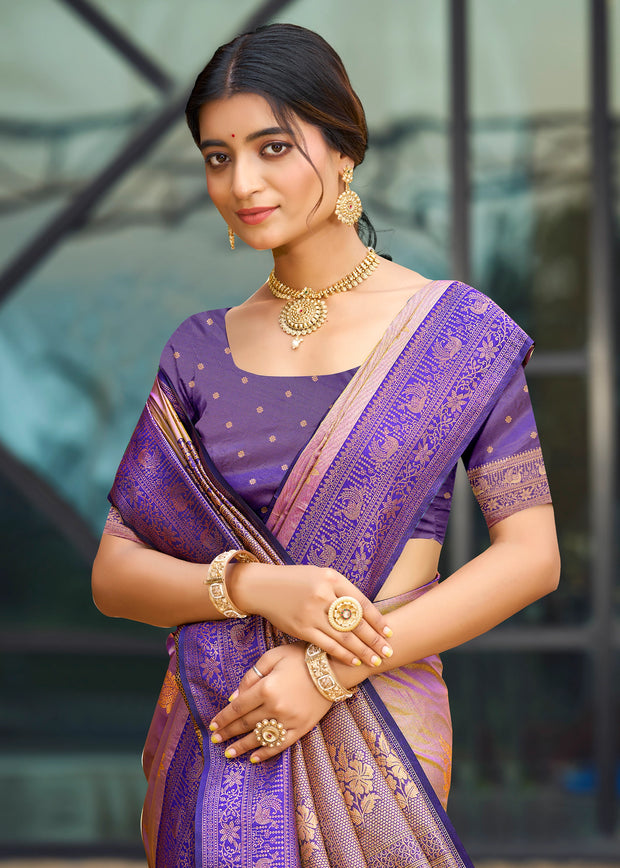 Gold Purple Dual Tone Woven Banarasi Silk Saree