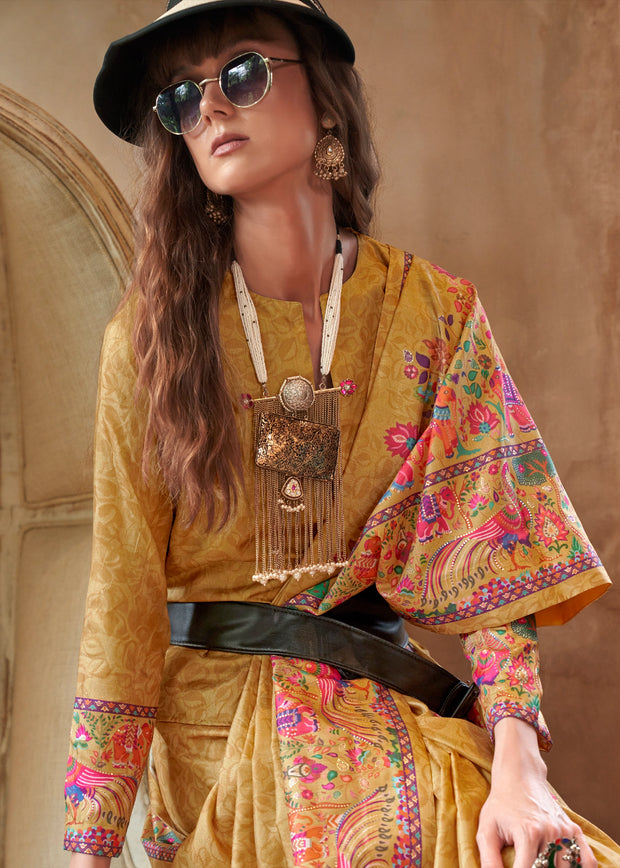 Sunshine Yellow Madhubani Printed Saree