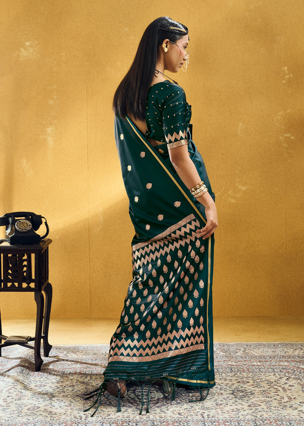 Bottle Green Woven Banarasi Satin Silk Saree
