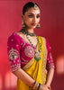Mustard Yellow Embroidered Soft Silk Saree With Contrast Blouse