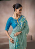“Exclusive Offer” : Light Cyan Woven Cotton Silk Saree