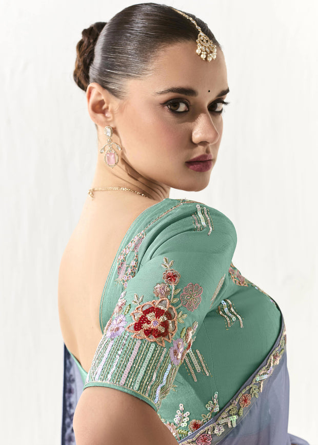 Allure Blue Designer Organza Tissue Silk Saree
