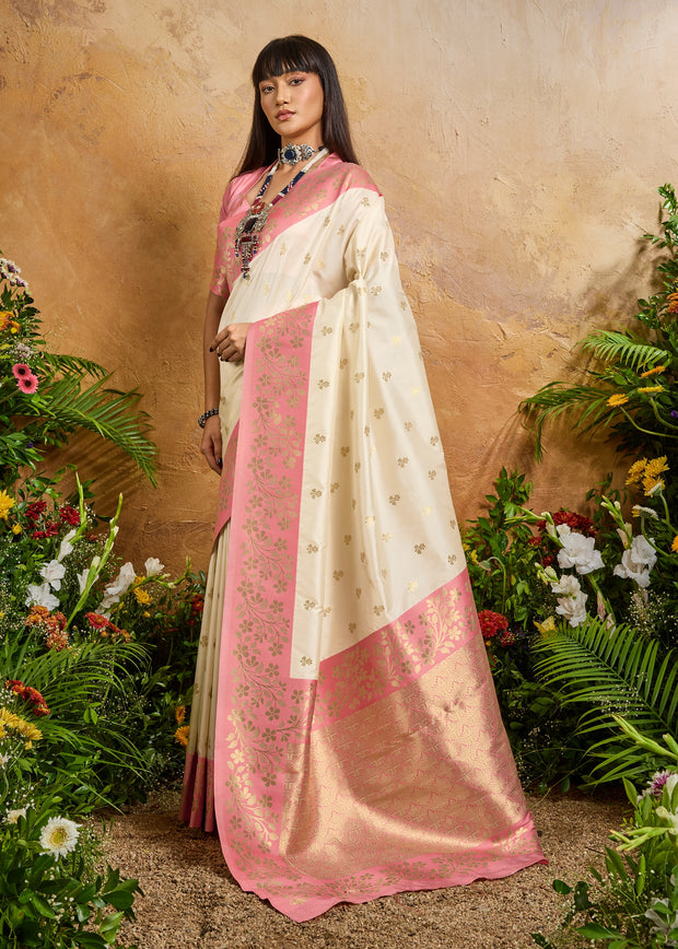Off White Woven Soft Silk Saree