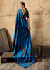 Victoria Blue Printed Satin Silk Saree