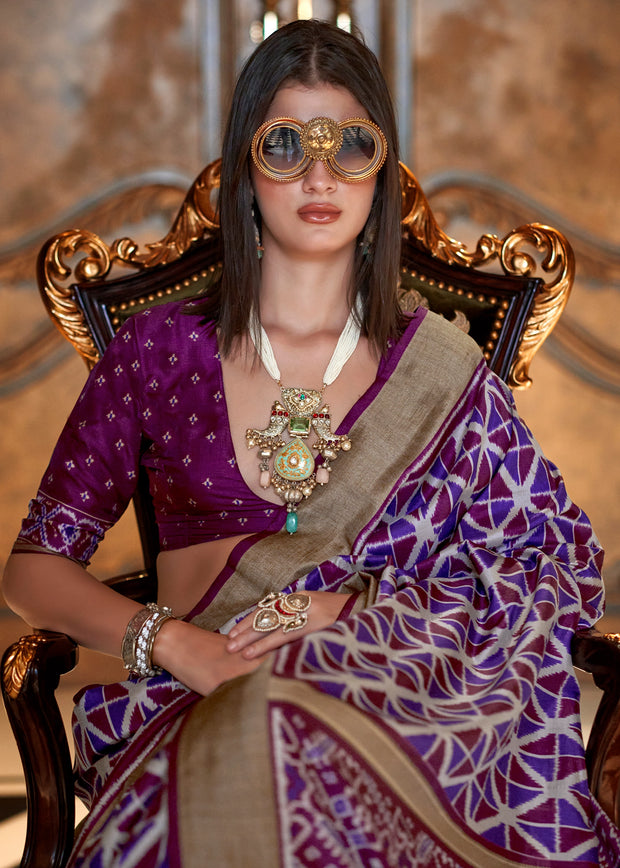 Iris Blue Printed Patola Silk Saree