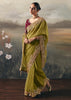 Moss Green Tissue Embroidered Wedding Wear Saree