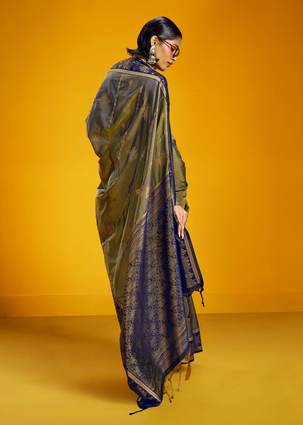 Olive Green Woven Banarasi Silk Saree