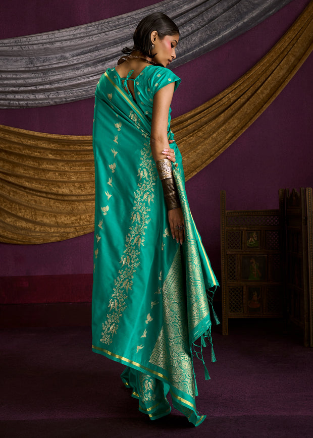 Sea Green Banarasi Satin Silk Saree