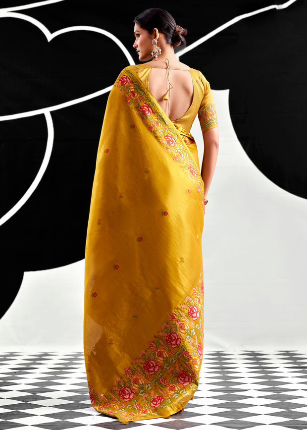Golden Yellow Woven Tissue Silk Saree