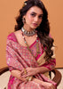 Cream And Pink Banarasi Satin Silk Saree