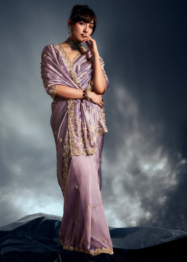 Lavender Purple Designer Silk Saree
