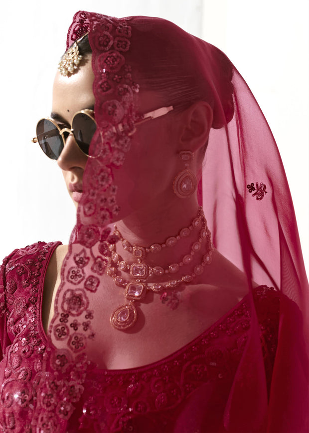 Beet Red Designer Organza Tissue Silk Saree