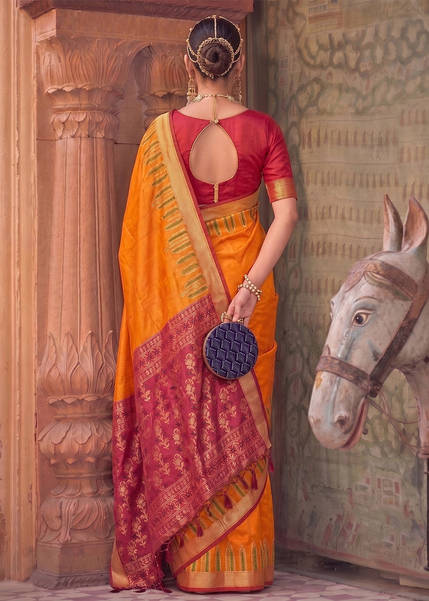 Marigold Orange Woven Banarasi Silk Saree