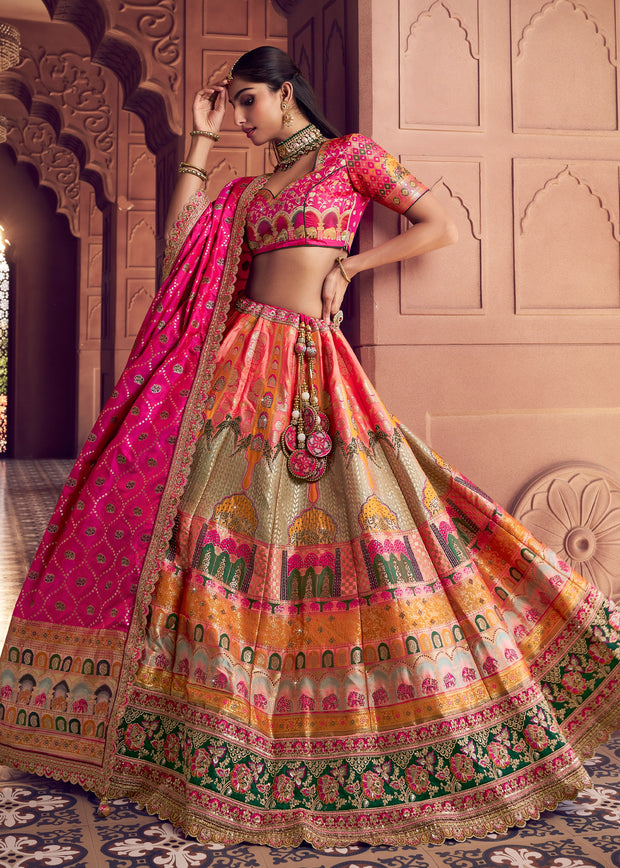 Multicolour Banarasi Silk Embroidered Lehenga