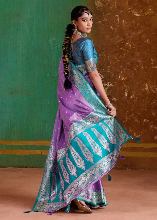 Aster Purple Banarasi Satin Silk Saree