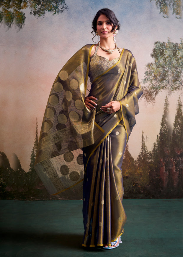 Golden Green Woven Tissue Silk Saree